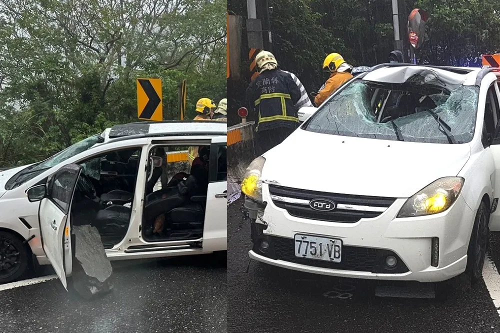 驚悚！蘇花公路巨石砸落　汽車「破超大洞」恐怖畫面曝光