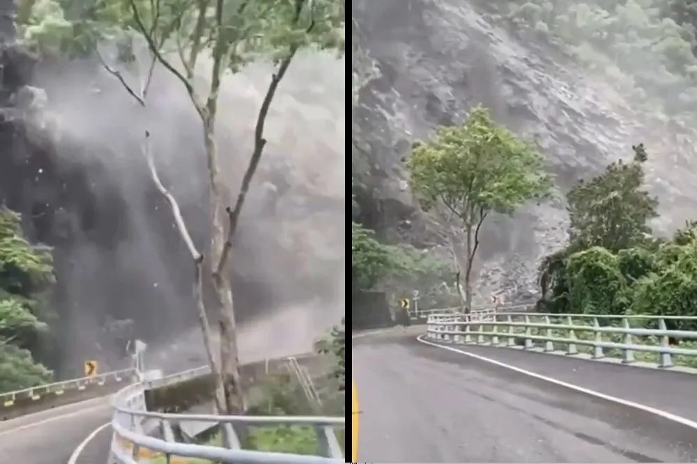 【震撼片】台9線不敵大雨坍方　土石崩落恐怖瞬間曝光　