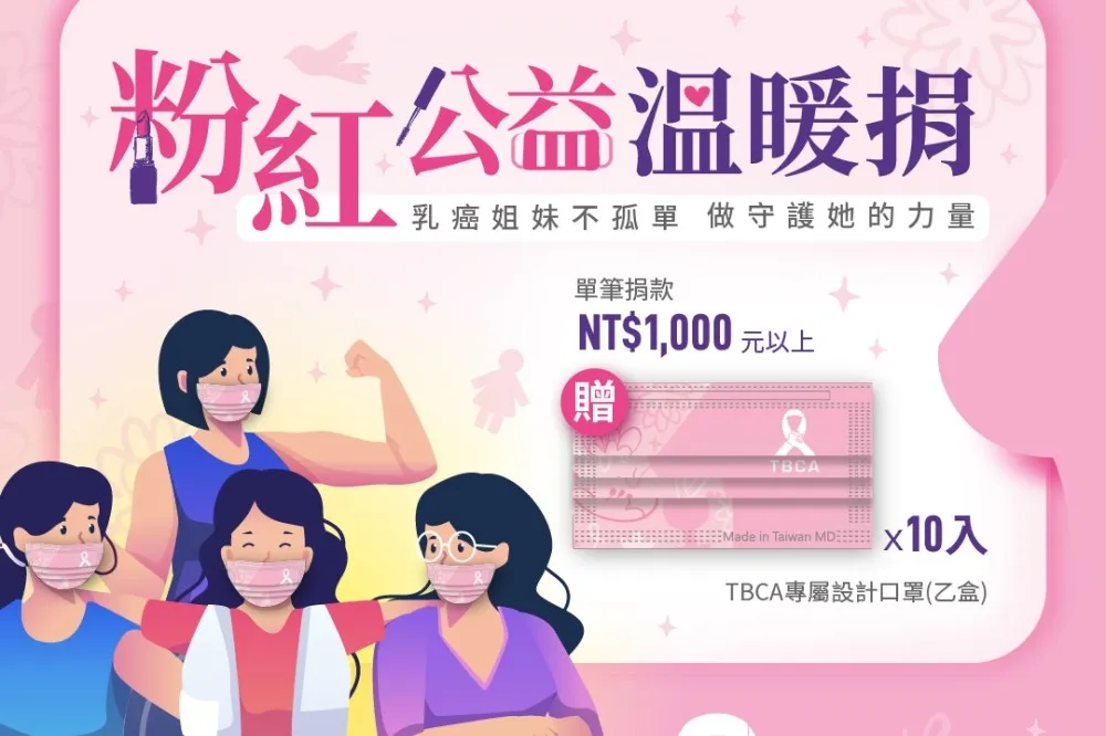改善乳癌病友困境！粉紅公益溫暖捐 3/1 開跑　滿額達1千獲贈限量設計口罩