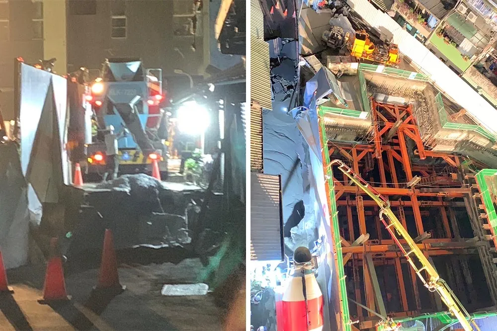 【搶修片】台北市信義區天坑擴大「整條巷子沒了」　建商緊急灌漿、撤離16戶住家