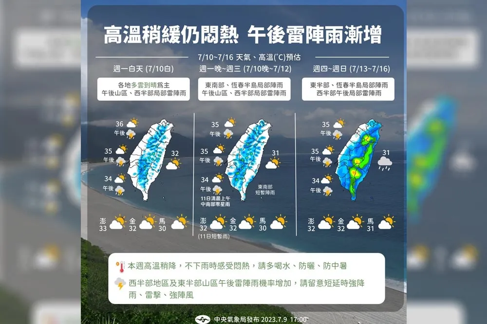 稍降溫！明起水氣增、午後雷陣雨範圍擴大　熱帶擾動形成