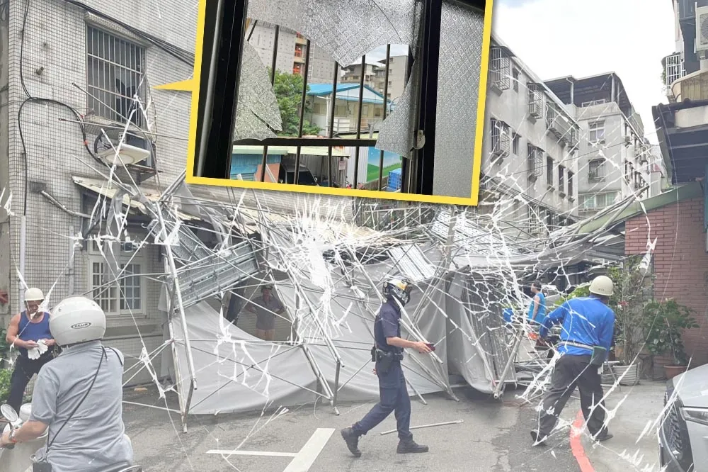 中颱卡努逼近！新北鷹架遭強風吹落　砸爆民宅窗戶、遮雨棚