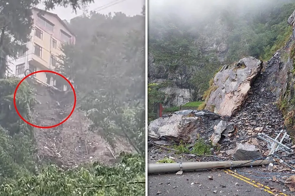 【害怕片】超大豪雨重創中台灣　廬山麗來飯店地基掏空、中橫「巨石砸落」路斷
