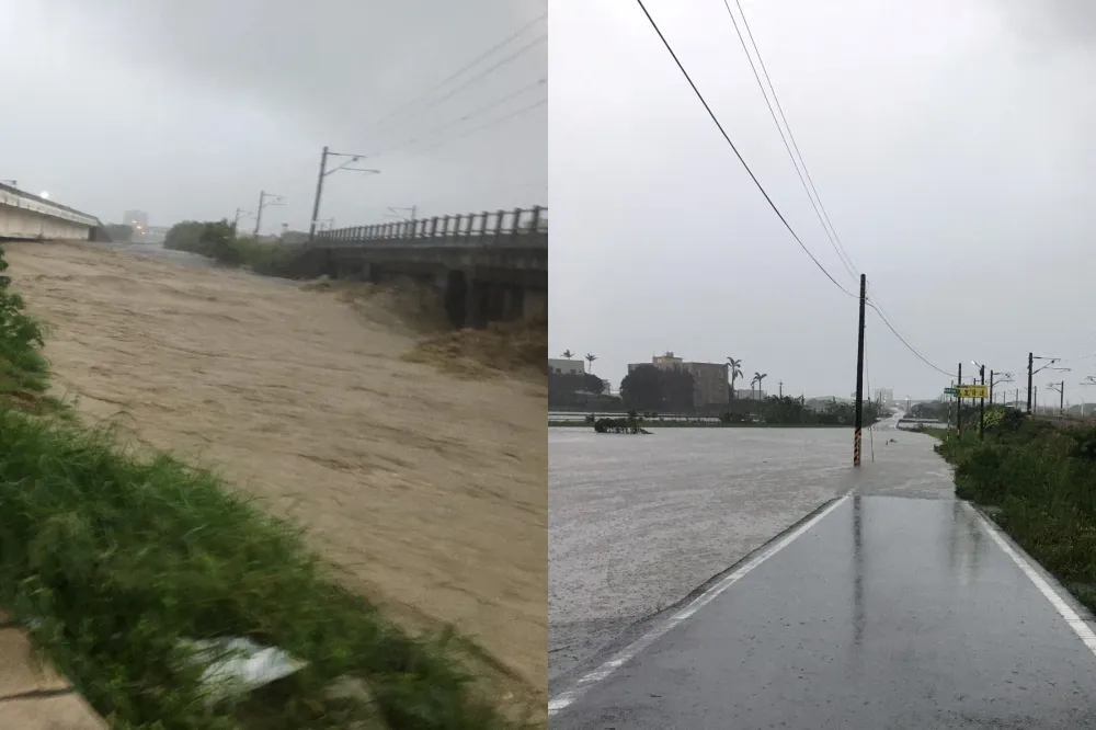 【豪雨狂炸】苗栗苑裡鬧水災　溪河泥水暴漲淹沒市區道路