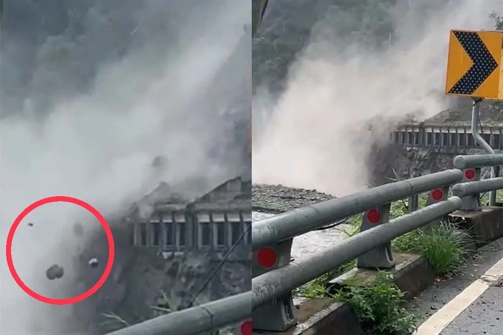 【驚人片】雨襲南橫山壁「大片土石」崩落　梅蘭明隧道管制通行