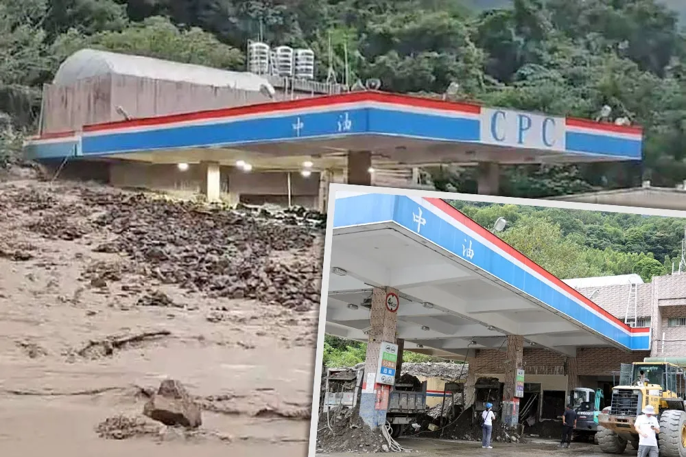 遭土石流淹沒加油站終於重見天日　南投縣府：已無道路受損阻斷、受困人員