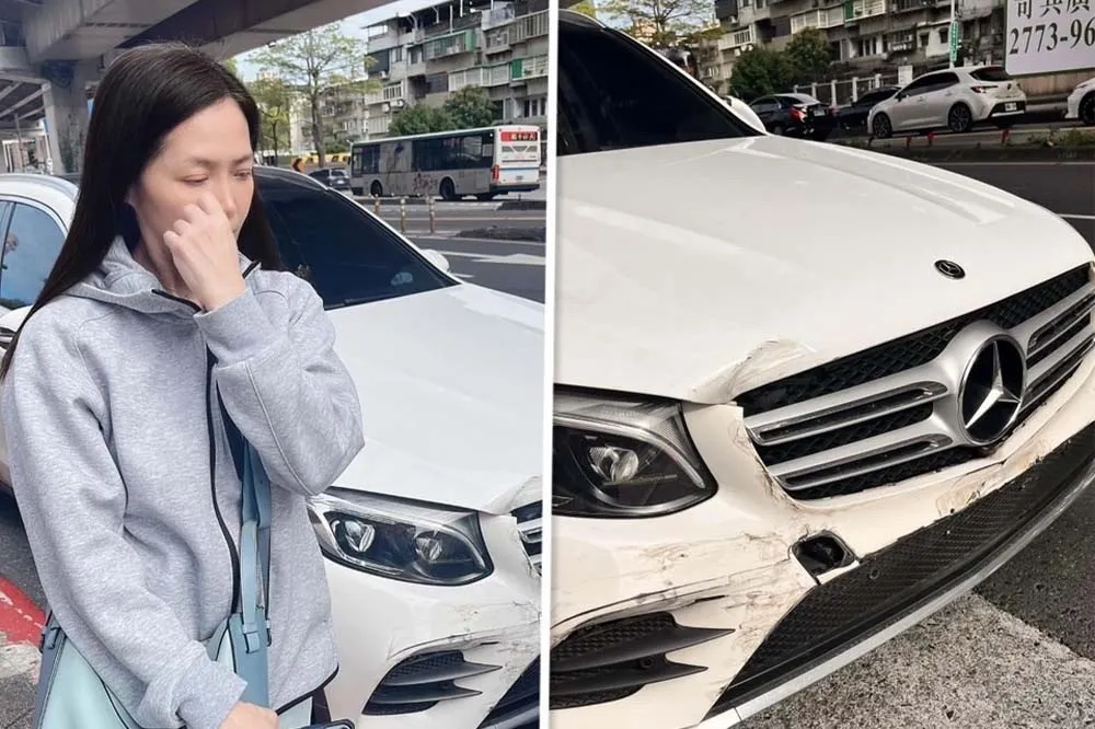 台女星林秀玲遇車禍！賓士車頭撞凹車牌掀飛　貼心舉動暖哭肇事者