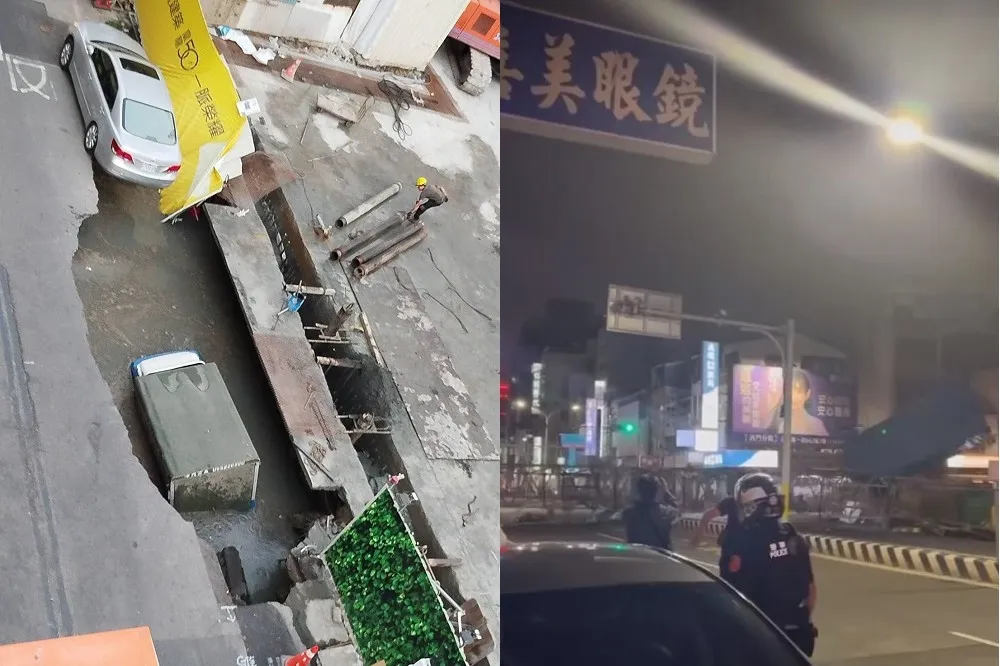 台南五妃街爆「天坑」小貨車整輛掉落、吊車搶救翻覆　市府勒令停工重罰