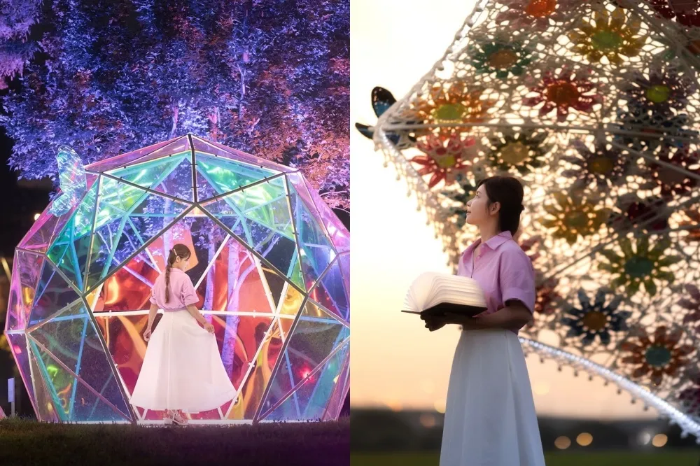 新北大都會公園「花開水岸春日藝遊展」免費拍！6 米高熊熊氣偶迎賓　巨型花傘越夜越美麗