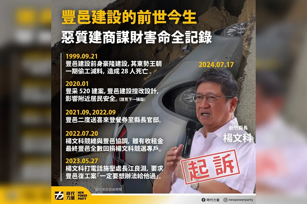【竹北天坑案】時力揭豐邑建設黑底　控「前身」偷工減料921地震害28命