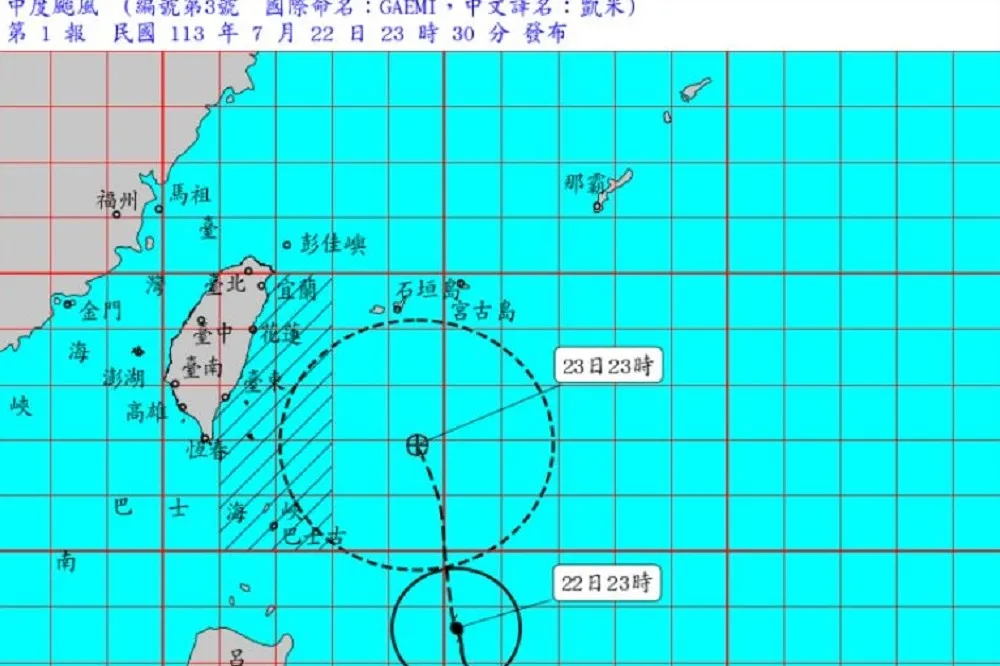 中颱凱米逼近23:30發海警　周二晚至周三最近台灣