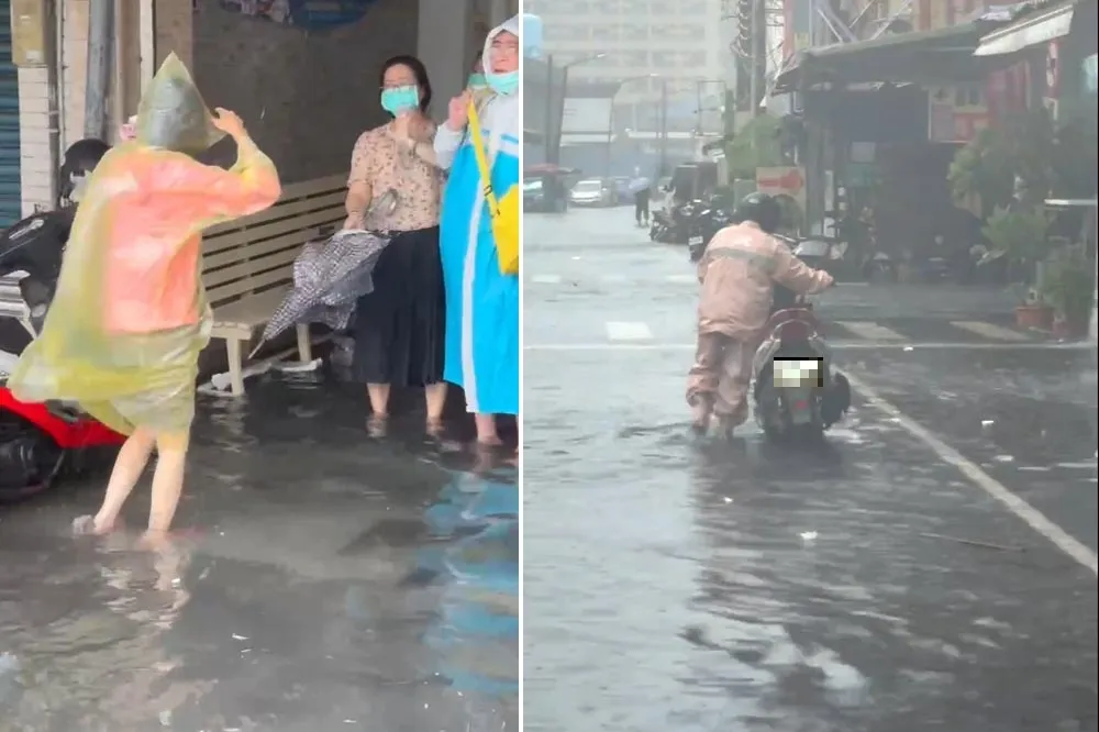 高雄逢颱風+天文大潮　旗津海水倒灌淹水達半顆輪胎高