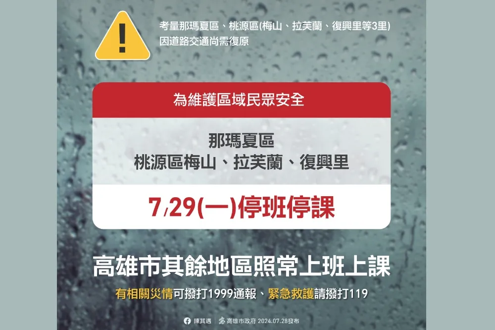 還有颱風假！交通仍待復原　高雄那瑪夏、桃源3里明天停班課
