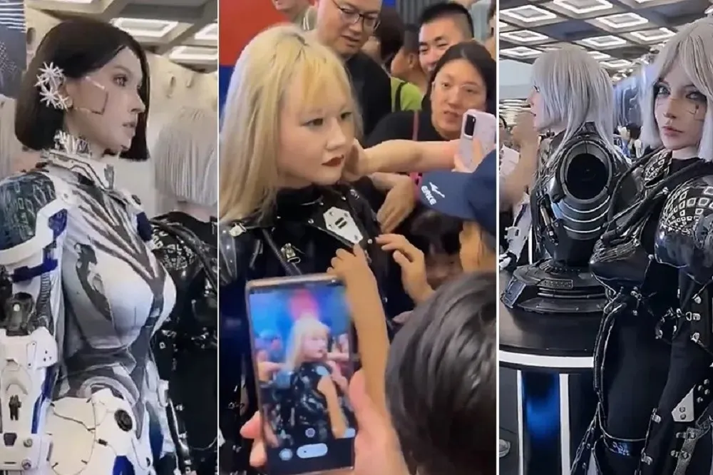 【有片】中國機器人展「找真人正妹假扮」　任由觀眾上下其手