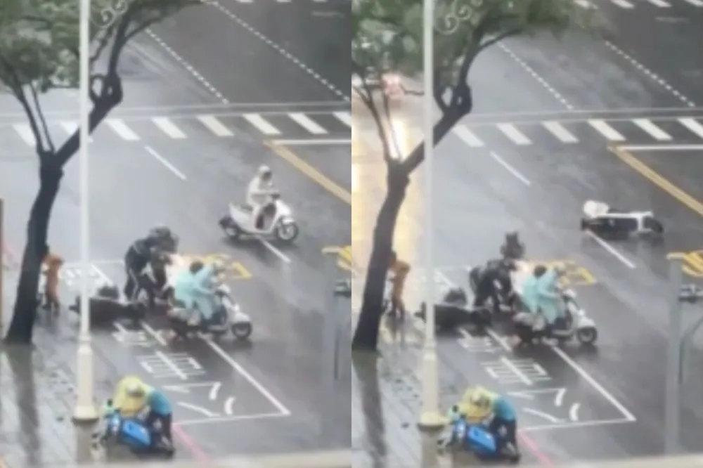 山陀兒吹翻高雄！罕見發布強風國家警報　機車騎士遇風怪「直接躺平」