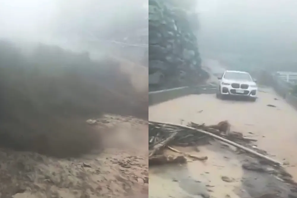 台東暴雨成災　知本溫泉聯外道路泥流狂瀉道路中斷