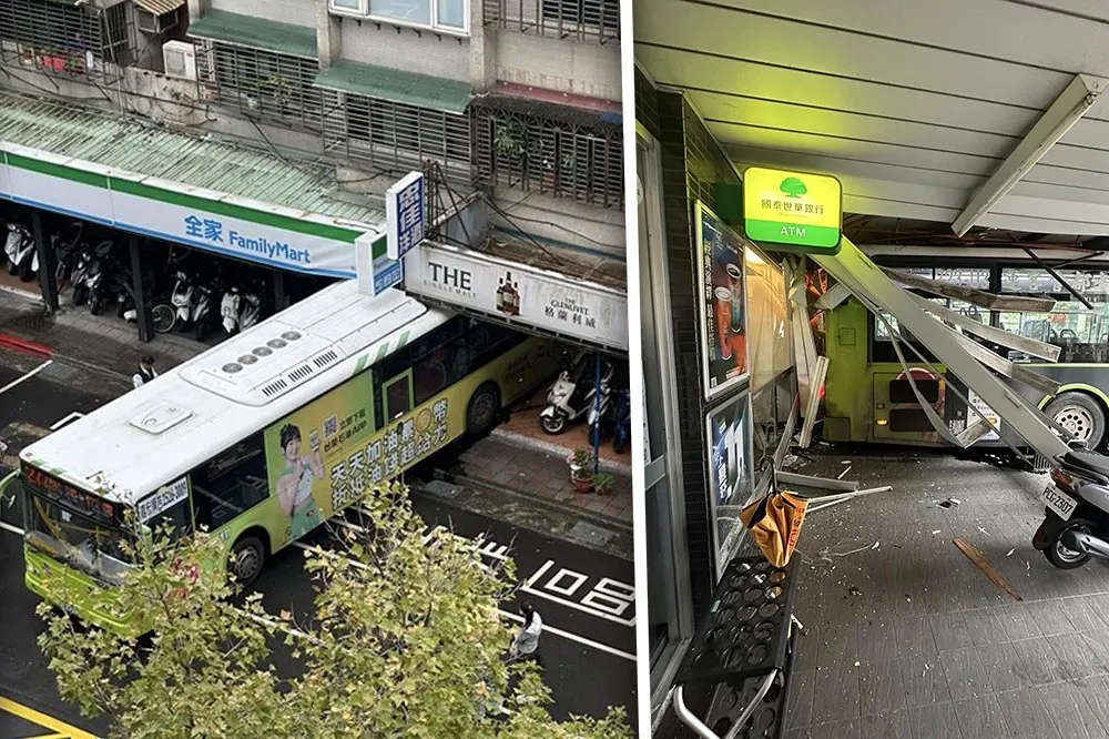 台北市公車離奇倒車「插」進超商騎樓　民眾：太恐怖了