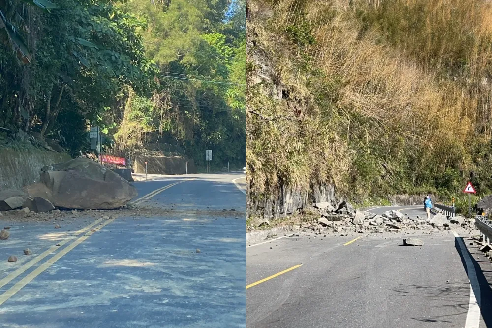 初二嘉義大埔5.6地震　山區公路落石畫面曝光