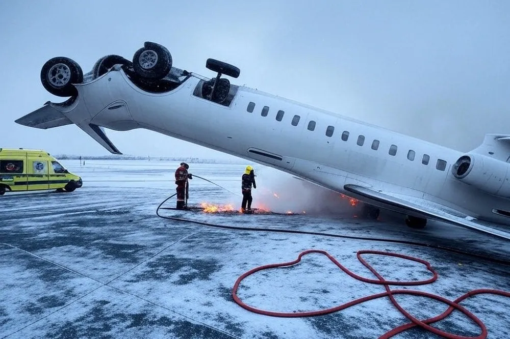 【有片】「飛機翻了個底朝天還在燒」　達美航空客機在多倫多降落翻覆18傷