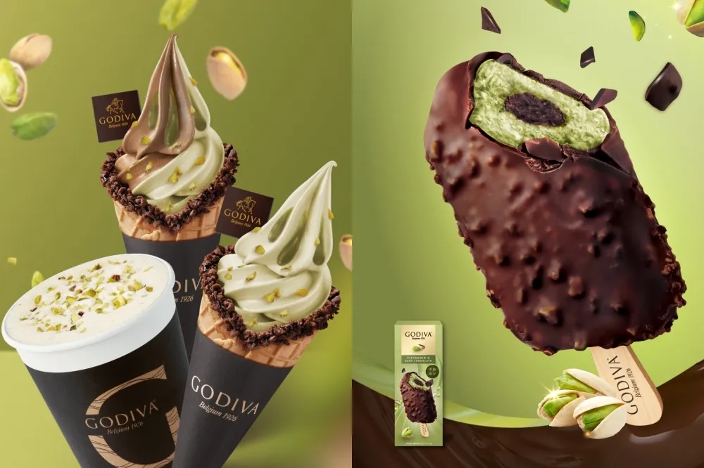 GODIVA 開心果霜淇淋、奶昔新登場！「開心果黑巧克力流心雪糕」於 7-11、全家、全聯開賣