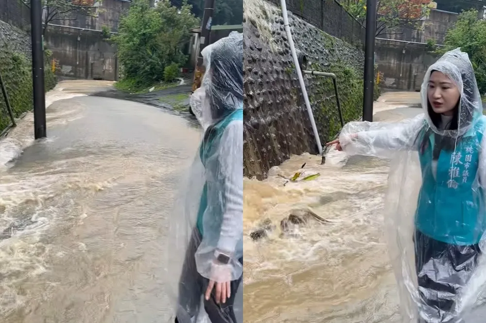 大雨狂炸桃園！龜山與八德嚴重積水　民眾開門驚見門前有「小河」