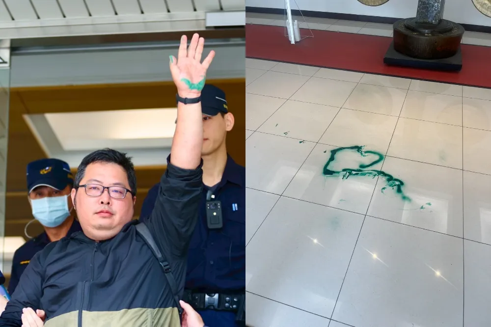 【有片】抗議魔人又來了！不滿國民黨黨部遭搜索　田山盛國闖北檢噴綠漆