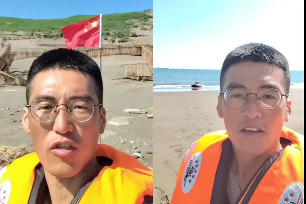 【有片】中國網紅疑坐橡皮艇偷登陸桃園　在沙灘插五星旗、嗆「活捉小賴賴」