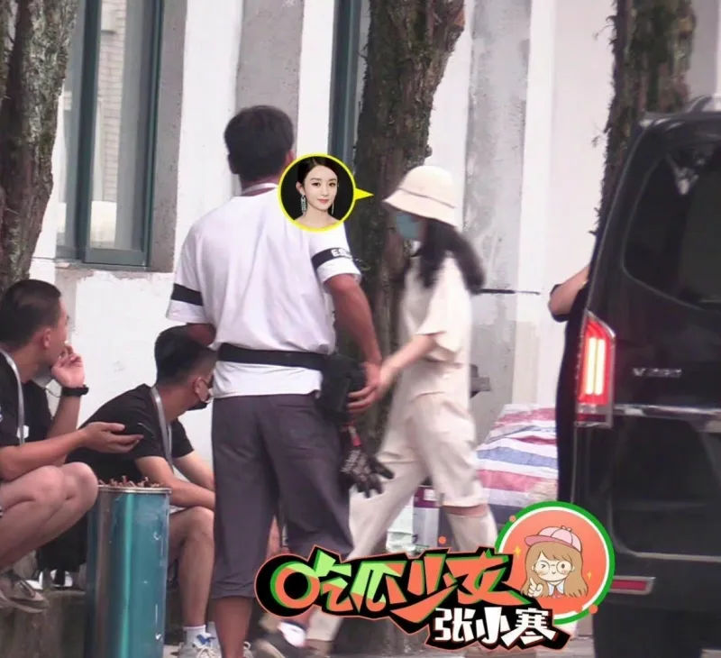 中國女星趙麗穎被拍到進片場拍廣告畫面