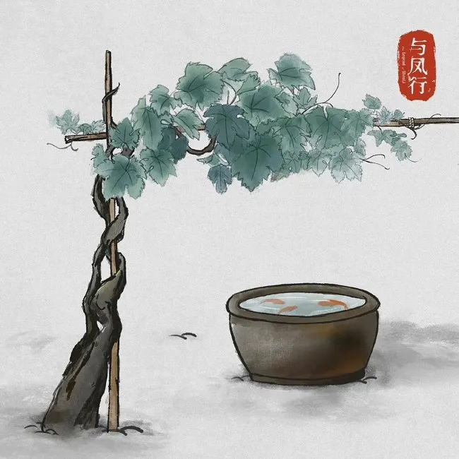 《與鳳行》劇組還發文寫下：「流光過隙聲聲慢，藤影躍魚日悠悠。」並搭配一張水墨畫
