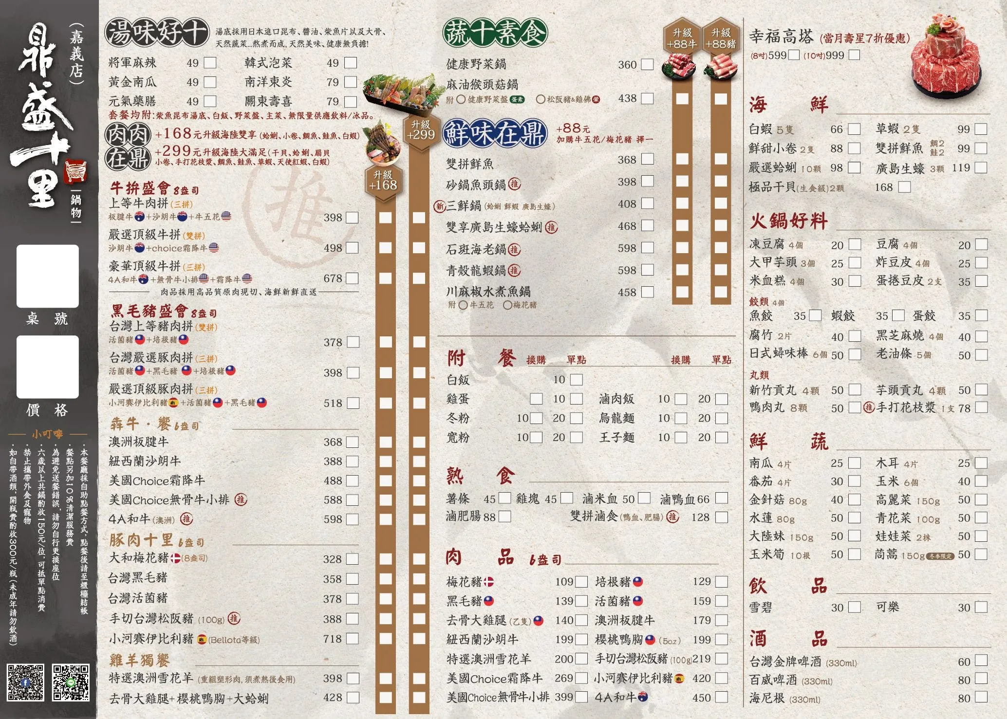 千葉火鍋「鼎盛十里 嘉義店」完整菜單一覽表